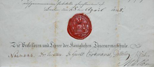 Siegel eines Zeugnisses für den Eleven Selve (1828)