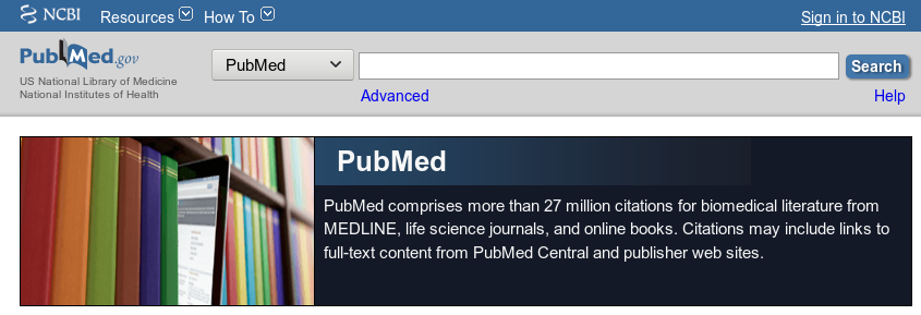 Startseite von PubMed