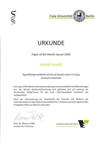 Urkunde Paper of the Month"